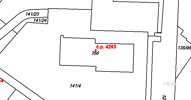 Jihlava 4263 na parcele st. 756 v KÚ Bedřichov u Jihlavy, Katastrální mapa