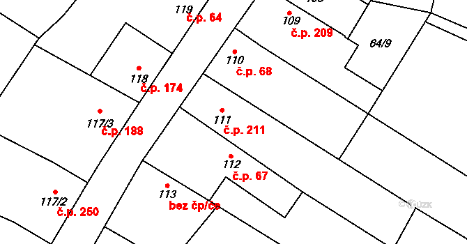 Rožďalovice 211 na parcele st. 111 v KÚ Rožďalovice, Katastrální mapa