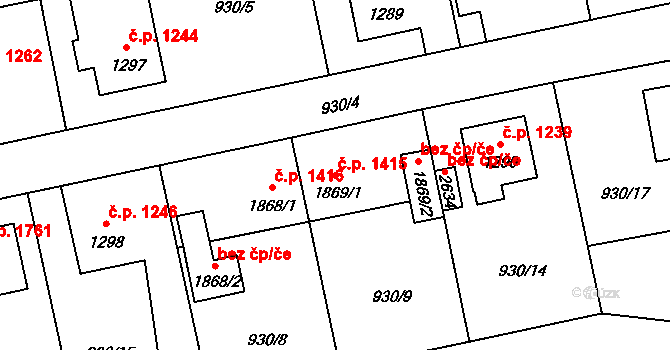 Říčany 1415 na parcele st. 1869/1 v KÚ Říčany u Prahy, Katastrální mapa