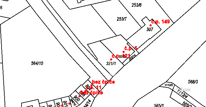 Brandýsek 121 na parcele st. 321/1 v KÚ Brandýsek, Katastrální mapa