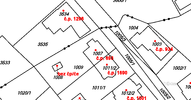 Roztoky 693 na parcele st. 1007 v KÚ Roztoky u Prahy, Katastrální mapa
