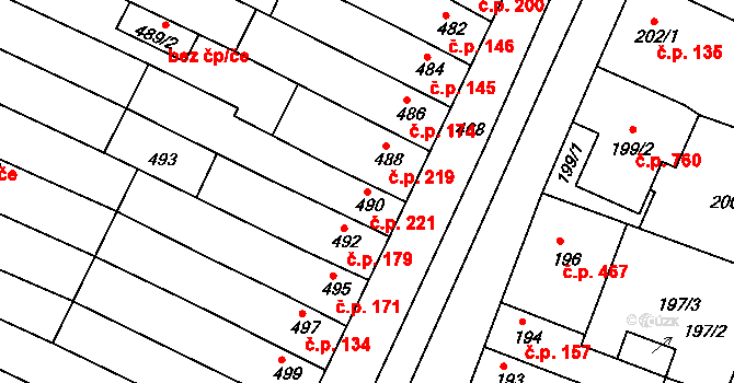 Hrušovany u Brna 221 na parcele st. 490 v KÚ Hrušovany u Brna, Katastrální mapa