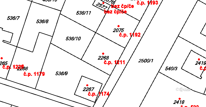 Kyjov 1211 na parcele st. 2268 v KÚ Kyjov, Katastrální mapa