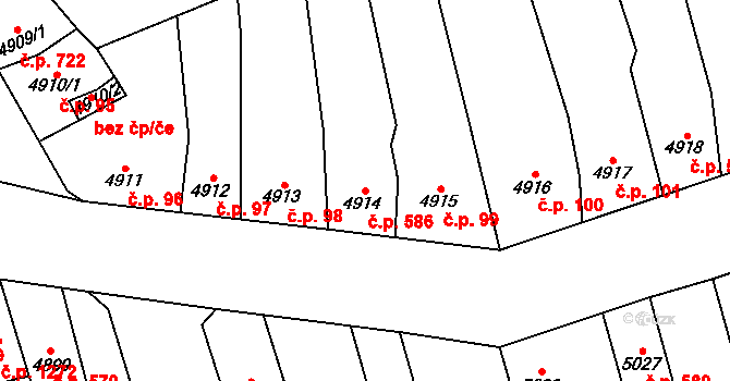 Kladno 586 na parcele st. 4914 v KÚ Kladno, Katastrální mapa