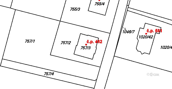 Krmelín 462 na parcele st. 757/3 v KÚ Krmelín, Katastrální mapa