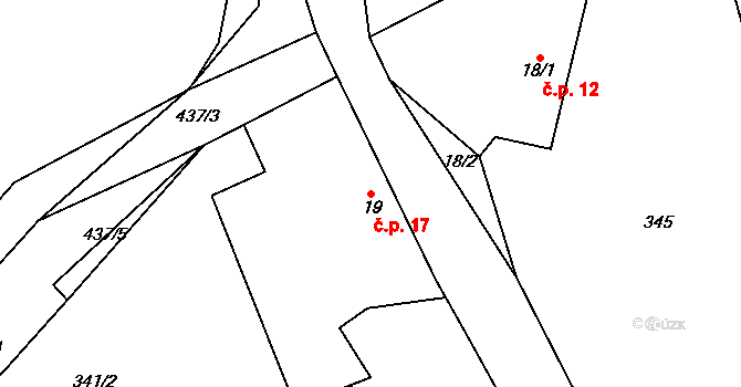 Veletín 17, Sedlec-Prčice na parcele st. 19 v KÚ Veletín, Katastrální mapa