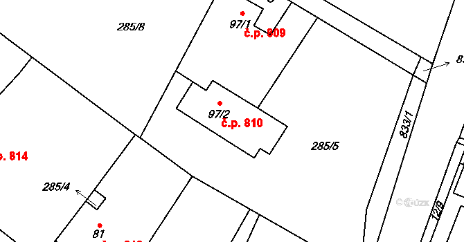 Těptín 810, Kamenice na parcele st. 97/2 v KÚ Těptín, Katastrální mapa