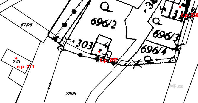 Tisová 267, Kraslice na parcele st. 303 v KÚ Tisová u Kraslic, Katastrální mapa