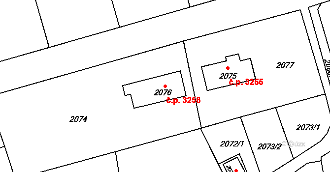 Větrov 3256, Frýdlant na parcele st. 2076 v KÚ Frýdlant, Katastrální mapa