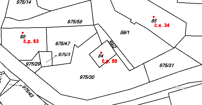 Labuť 59, Staré Sedliště na parcele st. 84 v KÚ Labuť, Katastrální mapa
