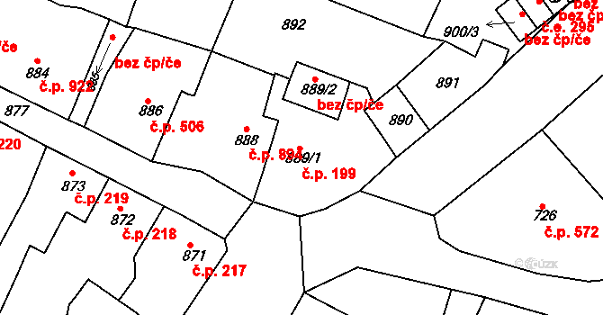 Tachov 199 na parcele st. 889/1 v KÚ Tachov, Katastrální mapa