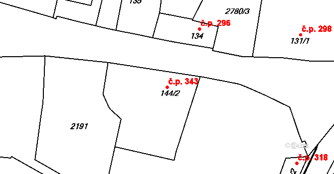 Třebechovice pod Orebem 343 na parcele st. 144/2 v KÚ Třebechovice pod Orebem, Katastrální mapa