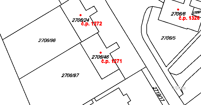 Hulín 1271 na parcele st. 2706/46 v KÚ Hulín, Katastrální mapa
