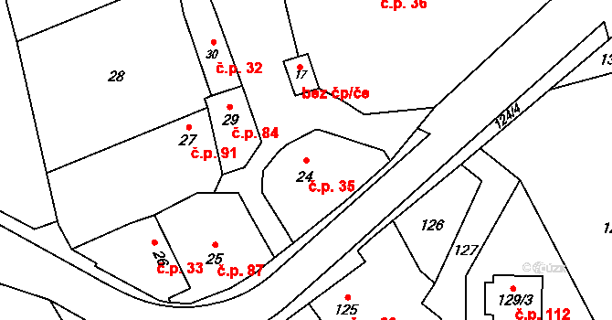 Čechovice 35, Velký Týnec na parcele st. 24 v KÚ Čechovice, Katastrální mapa
