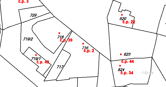 Krasetín 2, Holubov na parcele st. 716 v KÚ Holubov, Katastrální mapa