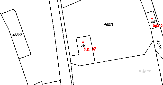 Údrnice 97 na parcele st. 79 v KÚ Údrnická Lhota, Katastrální mapa