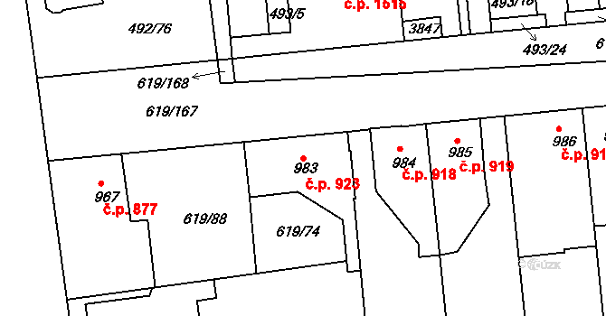 Lysá nad Labem 923 na parcele st. 983 v KÚ Lysá nad Labem, Katastrální mapa