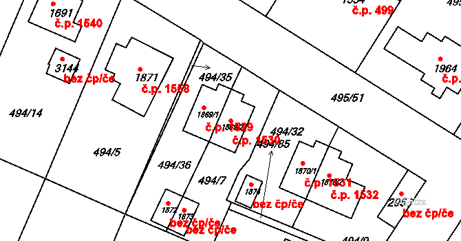 Lysá nad Labem 1530 na parcele st. 1869/2 v KÚ Lysá nad Labem, Katastrální mapa