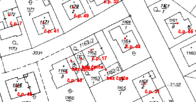 Poděbrady V 17, Poděbrady na parcele st. 1162/1 v KÚ Poděbrady, Katastrální mapa