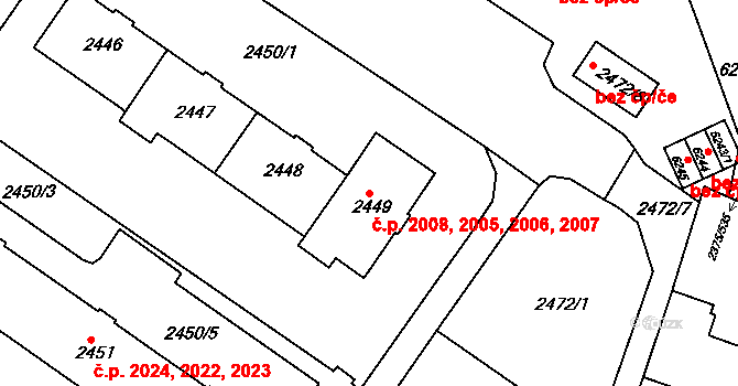 Žabovřesky 2005,2006,2007,2008, Brno na parcele st. 2449 v KÚ Žabovřesky, Katastrální mapa