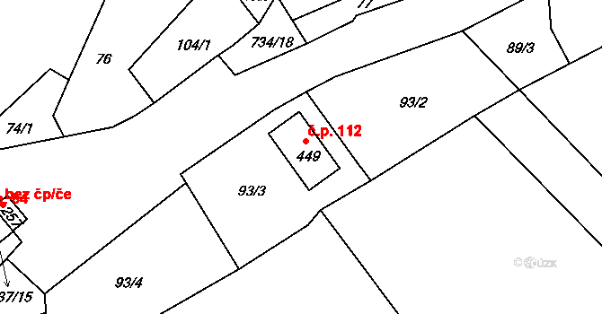 Dobronice u Bechyně 112 na parcele st. 449 v KÚ Dobronice u Bechyně, Katastrální mapa