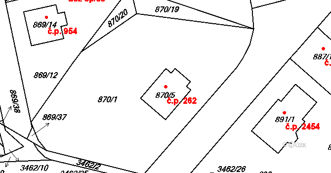Pelhřimov 262 na parcele st. 870/5 v KÚ Pelhřimov, Katastrální mapa