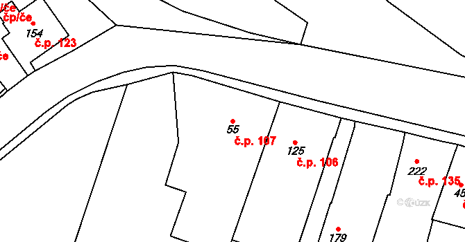 Žalany 107 na parcele st. 55 v KÚ Žalany, Katastrální mapa