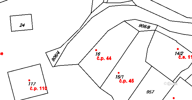 Kozlov 44, Bochov na parcele st. 16 v KÚ Kozlov, Katastrální mapa