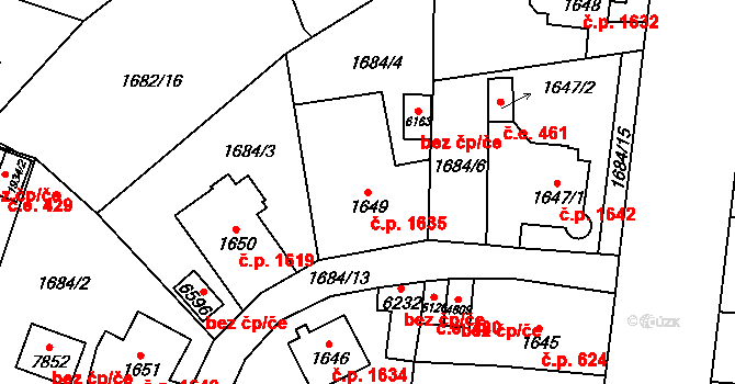 Cheb 1635 na parcele st. 1649 v KÚ Cheb, Katastrální mapa