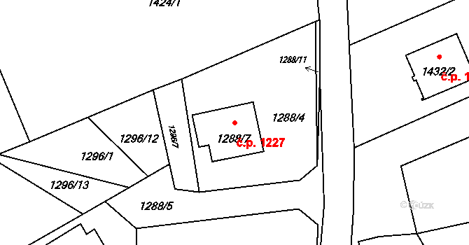 Ráj 1227, Karviná na parcele st. 1288/7 v KÚ Ráj, Katastrální mapa