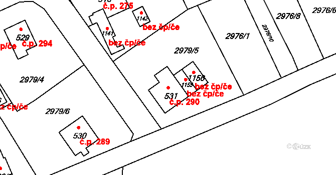 Jílové 290 na parcele st. 531 v KÚ Jílové u Děčína, Katastrální mapa