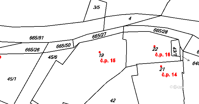 Třebýcinka 15, Švihov na parcele st. 19 v KÚ Třebýcinka, Katastrální mapa