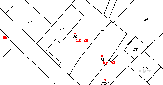 Klikov 20, Suchdol nad Lužnicí na parcele st. 20 v KÚ Klikov, Katastrální mapa