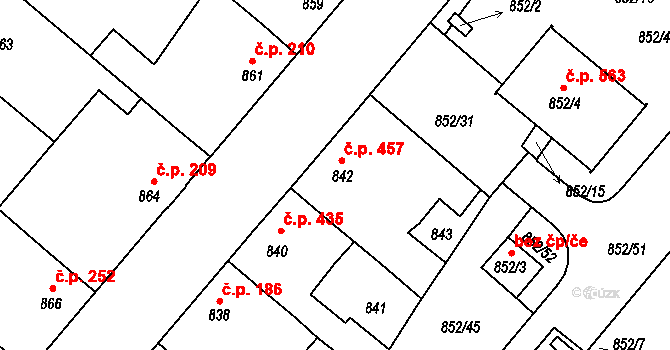 Suchdol nad Lužnicí 457 na parcele st. 842 v KÚ Suchdol nad Lužnicí, Katastrální mapa