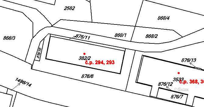 Kryblice 293,294, Trutnov na parcele st. 382/2 v KÚ Trutnov, Katastrální mapa