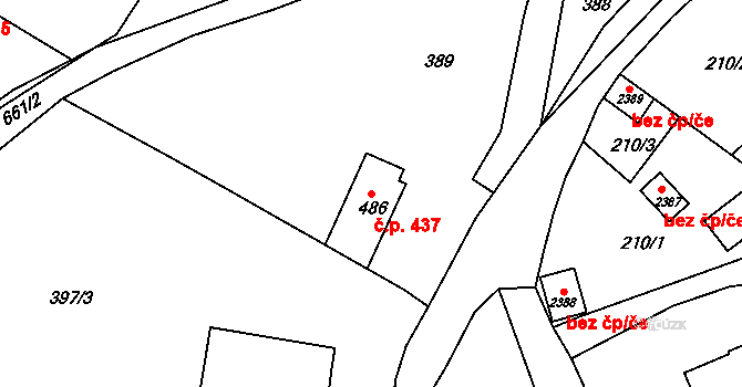 Příbram VI-Březové Hory 437, Příbram na parcele st. 486 v KÚ Březové Hory, Katastrální mapa