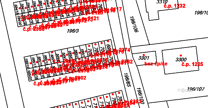 Sezimovo Ústí 2381 na parcele st. 702 v KÚ Sezimovo Ústí, Katastrální mapa