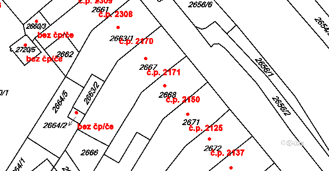 Chomutov 2150 na parcele st. 2668 v KÚ Chomutov II, Katastrální mapa