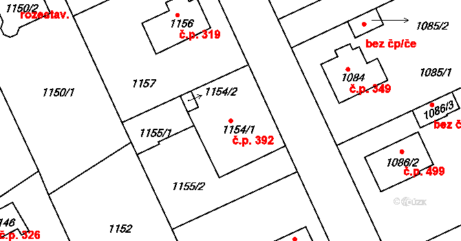 Liberec XI-Růžodol I 392, Liberec na parcele st. 1154/1 v KÚ Růžodol I, Katastrální mapa
