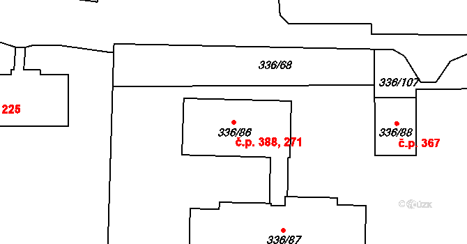 Pražské Předměstí 271,388, Bílina na parcele st. 336/86 v KÚ Bílina, Katastrální mapa