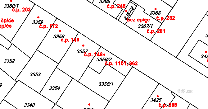Lobzy 962,1101, Plzeň na parcele st. 3356/1 v KÚ Plzeň, Katastrální mapa