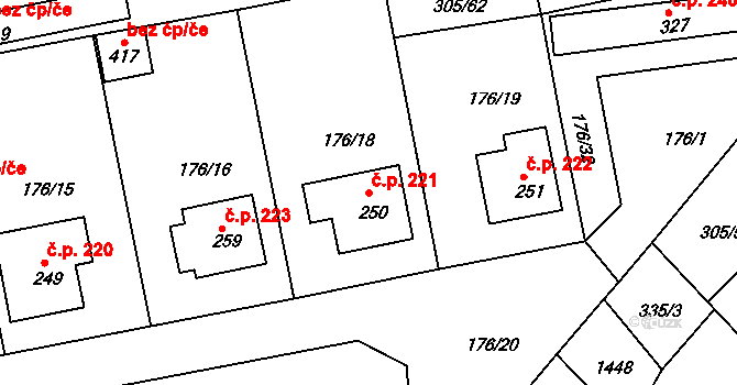 Krakovany 221 na parcele st. 250 v KÚ Krakovany, Katastrální mapa