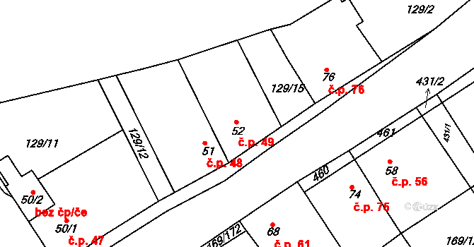 Tuchoraz 49 na parcele st. 52 v KÚ Tuchoraz, Katastrální mapa