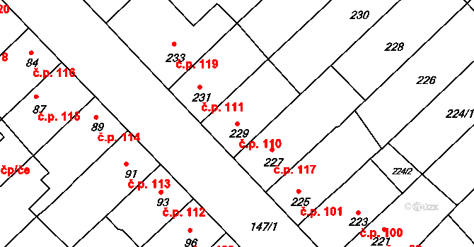 Radostice 110 na parcele st. 229 v KÚ Radostice u Brna, Katastrální mapa