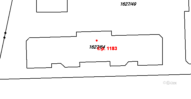 Suchdol 1183, Praha na parcele st. 1627/64 v KÚ Suchdol, Katastrální mapa