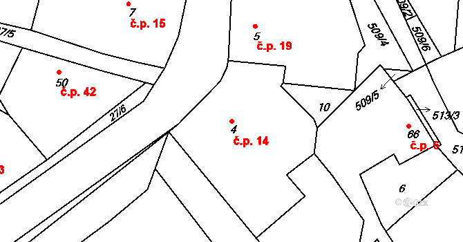 Opatovice 14, Červené Pečky na parcele st. 4 v KÚ Opatovice, Katastrální mapa