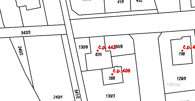 Přerov II-Předmostí 442, Přerov na parcele st. 836 v KÚ Předmostí, Katastrální mapa