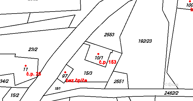 Háj 153, Jindřichovice na parcele st. 10/1 v KÚ Háj u Jindřichovic, Katastrální mapa