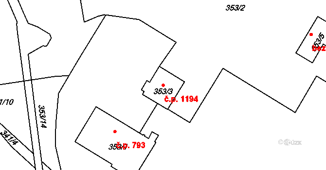 Lutyně 1194, Orlová na parcele st. 353/3 v KÚ Horní Lutyně, Katastrální mapa