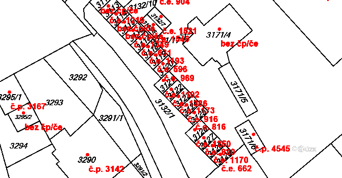 Chomutov 1386 na parcele st. 3122 v KÚ Chomutov I, Katastrální mapa
